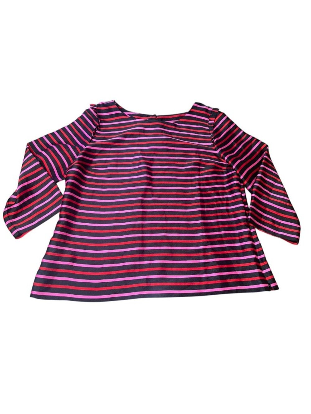 RVSP BY TALBOTS Women's Size 14 Satin Red Pink Striped Blouse Keyhole Back